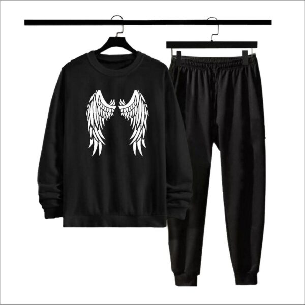 Men's Fleece Sweatshirt Track Suit -2Pcs Set in Black with printed Design