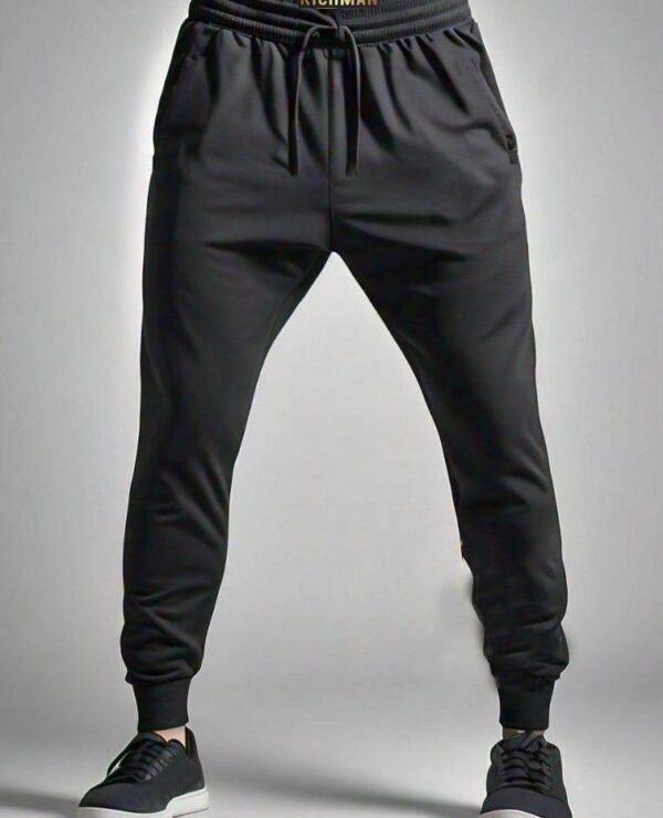 Men's Fleece Sweatshirt Track Suit -2Pcs Set in Black with printed Design - Image 2